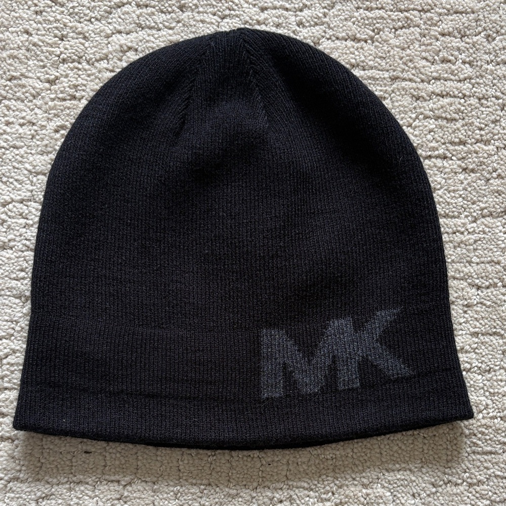 Michael Kors Black Knit Beanie with Subtle MK Logo